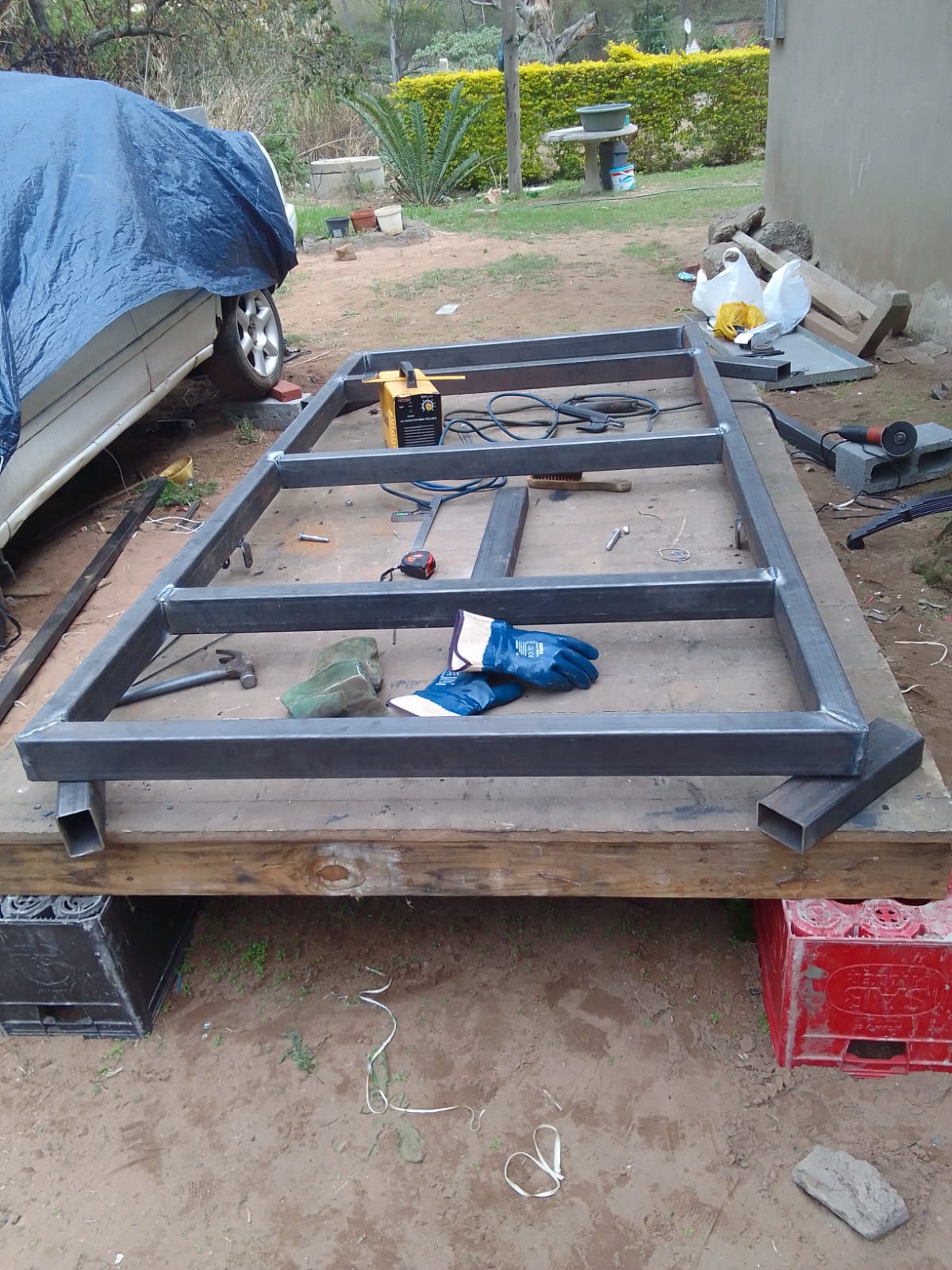 Nkhala project photo: custom trailer frame in the workshop